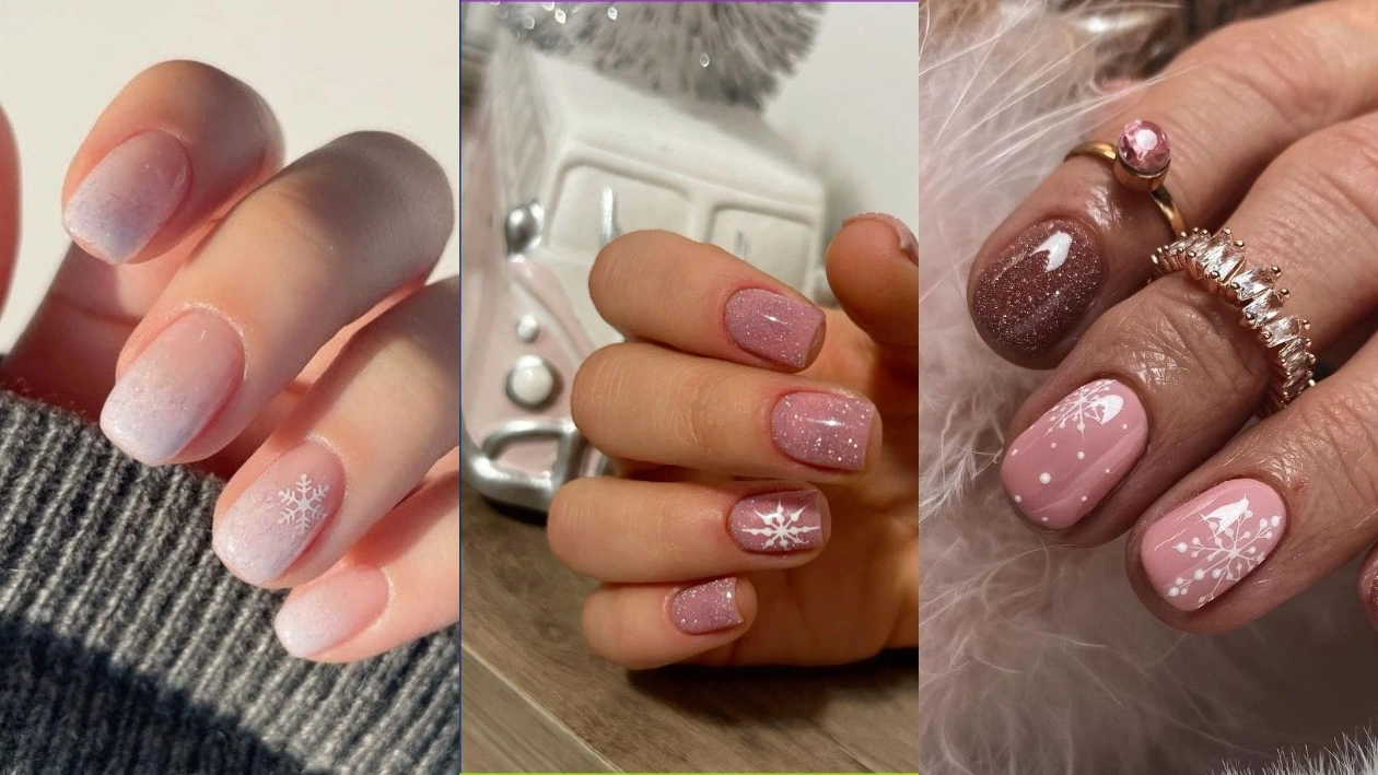 Ніжний новорічний дизайн нігтів 2026. Більше 100 фото в нюдових відтінках